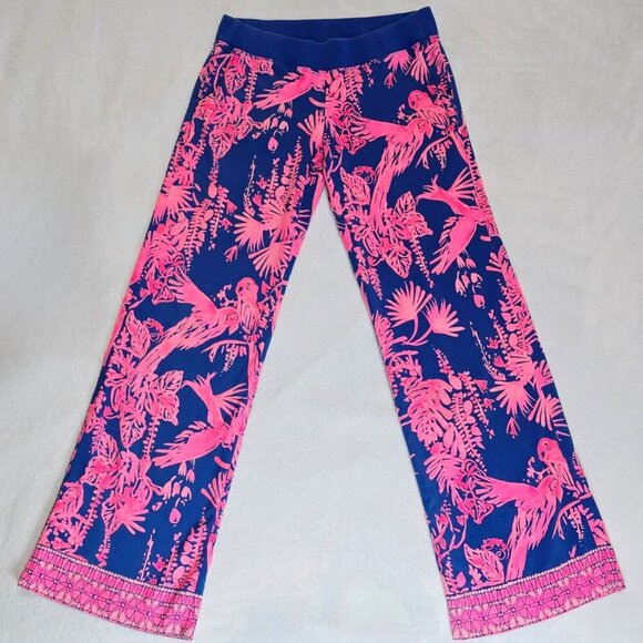 Lilly Pulitzer ✦ Seaside Beach Pants ✦ Pink Navy Blue Tropical Print Rayon S - Picture 10 of 14